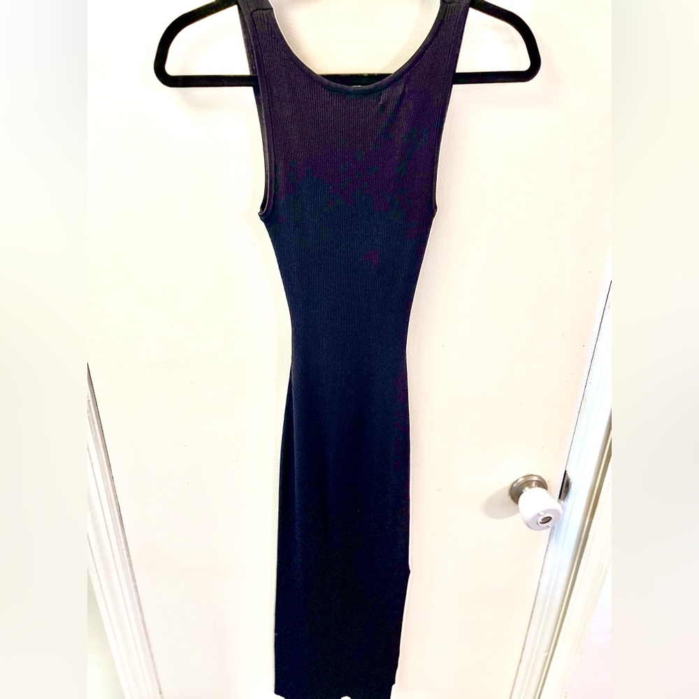 Olivaceous Ribbed Black Sleeveless Bodycon Cutout Midi Dress - S - Picture 5 of 7